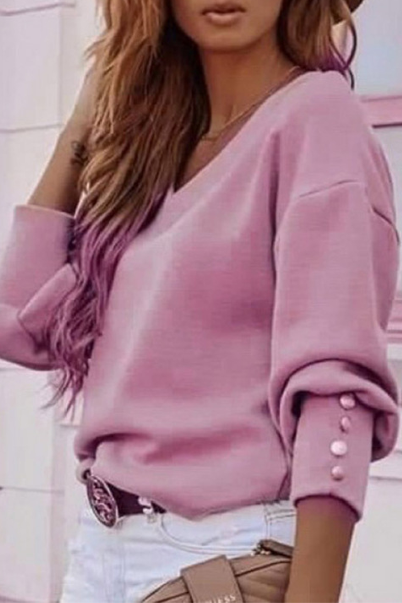 Heidi-Mode | Lässig Solid Patchwork Schnalle V-Ausschnitt Tops