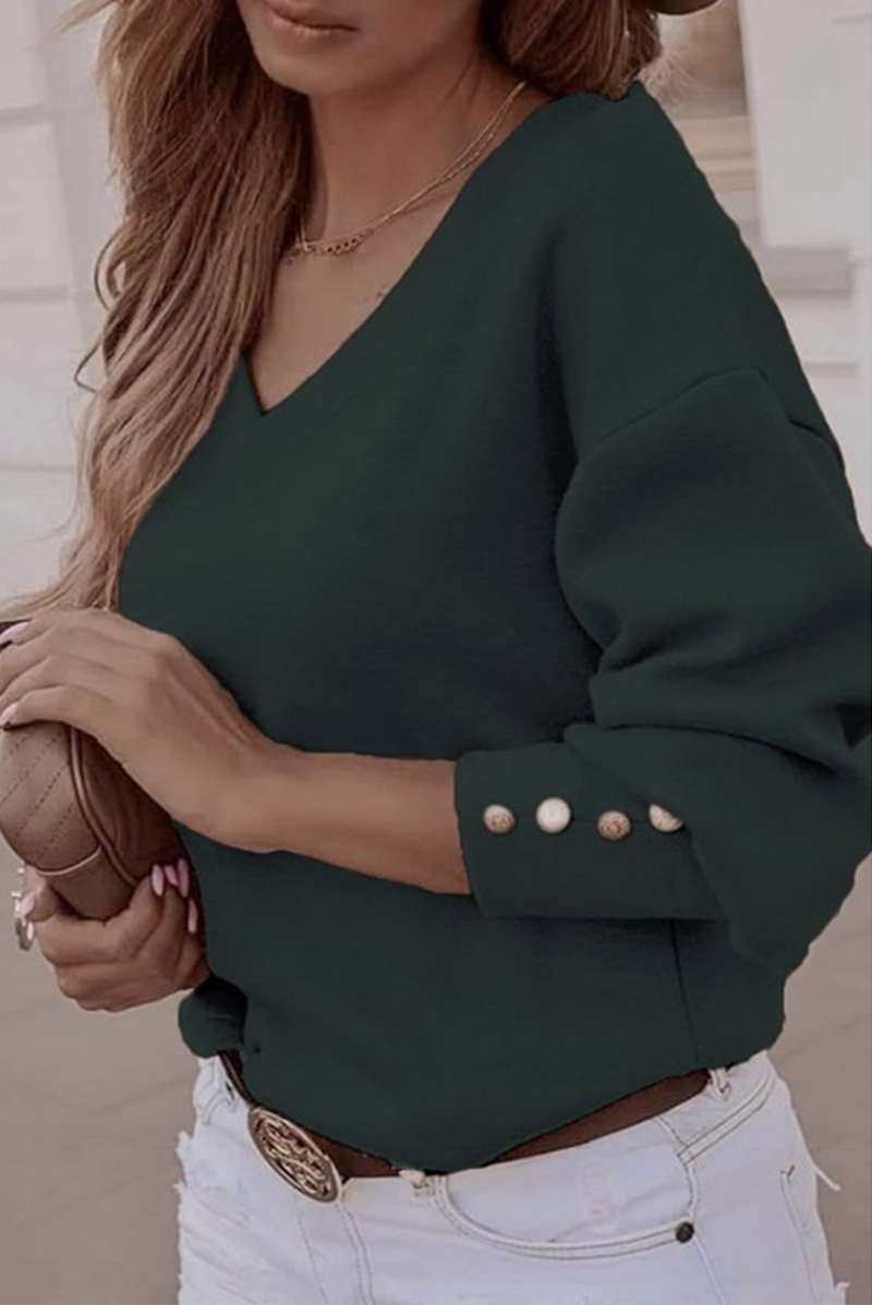 Heidi-Mode | Lässig Solid Patchwork Schnalle V-Ausschnitt Tops