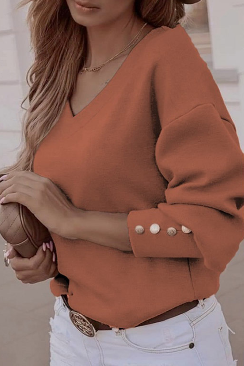 Heidi-Mode | Lässig Solid Patchwork Schnalle V-Ausschnitt Tops