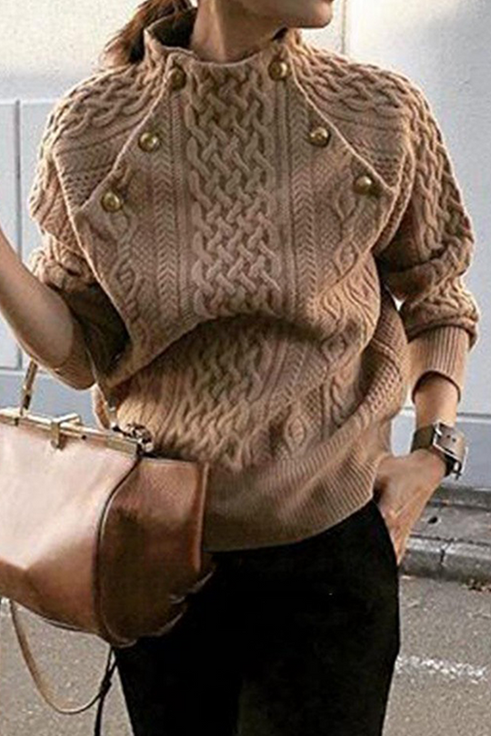 Heidi-Mode | Lässiger Solider Patchwork Schnallen Halb A Stehkragen Pullover