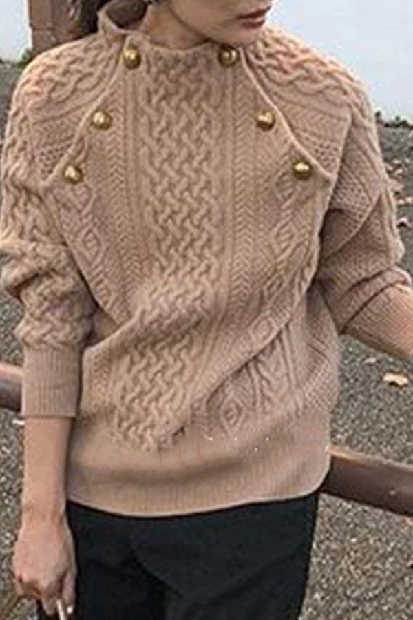 Heidi-Mode | Lässiger Solider Patchwork Schnallen Halb A Stehkragen Pullover