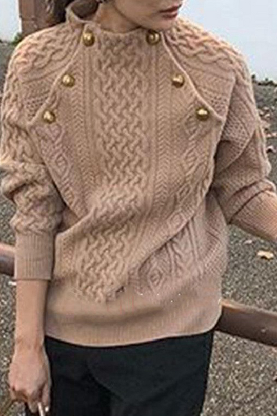 Heidi-Mode | Lässiger Solider Patchwork Schnallen Halb A Stehkragen Pullover