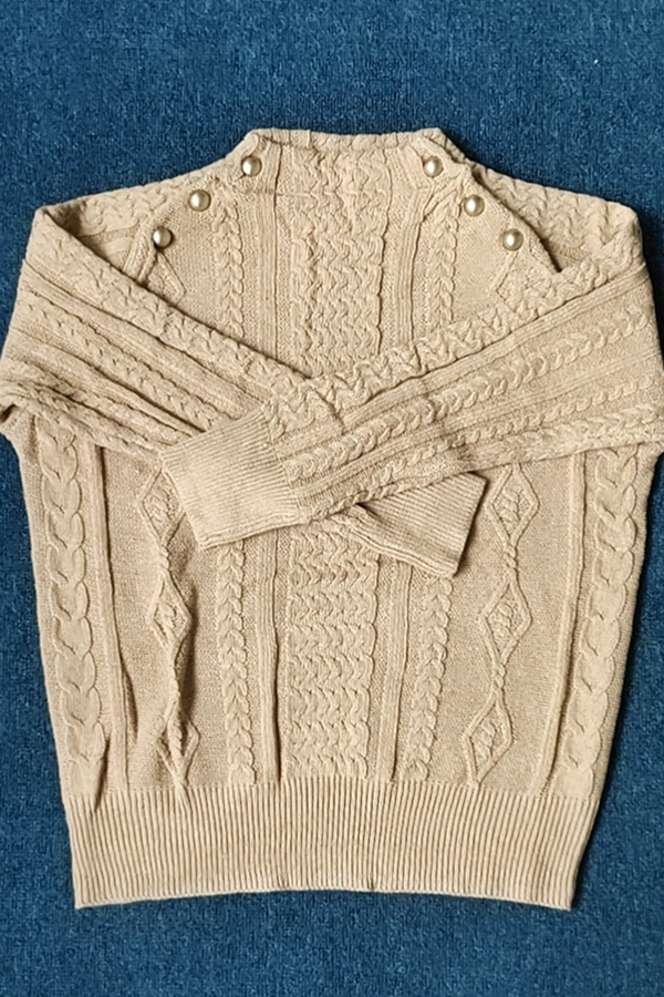 Heidi-Mode | Lässiger Solider Patchwork Schnallen Halb A Stehkragen Pullover