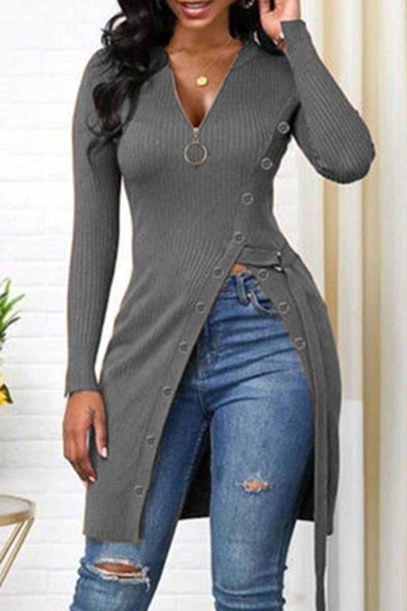 Heidi-Mode | Mode Freizeit Einfarbig Patchwork V-Ausschnitt Tops