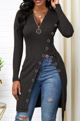 Heidi-Mode | Mode Freizeit Einfarbig Patchwork V-Ausschnitt Tops