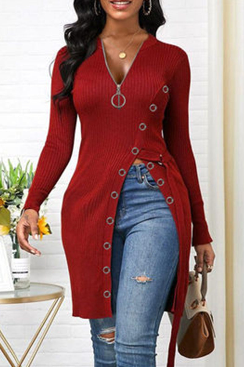 Heidi-Mode | Mode Freizeit Einfarbig Patchwork V-Ausschnitt Tops