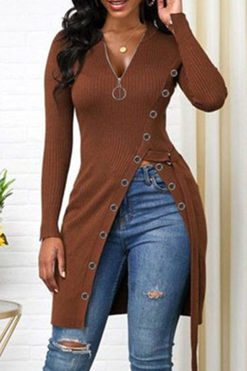 Heidi-Mode | Mode Freizeit Einfarbig Patchwork V-Ausschnitt Tops