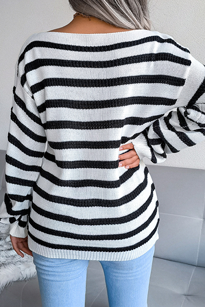 Heidi-Mode | Lässige Gestreifte Patchwork-Kontrast-Off-The-Shoulder-Pullover - 3 Farben