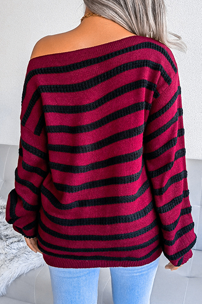 Heidi-Mode | Lässige Gestreifte Patchwork-Kontrast-Off-The-Shoulder-Pullover - 3 Farben