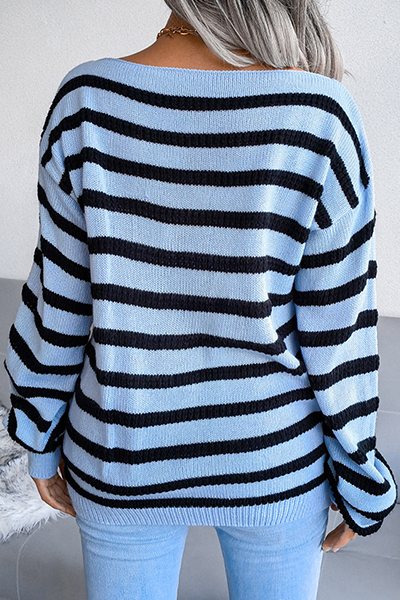 Heidi-Mode | Lässige Gestreifte Patchwork-Kontrast-Off-The-Shoulder-Pullover - 3 Farben
