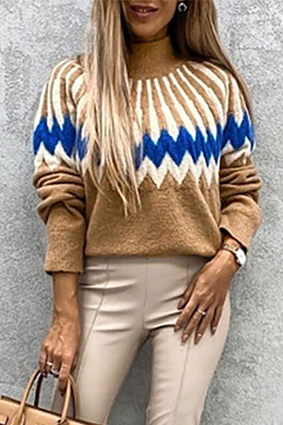 Heidi-Mode | Lässige Geometrische Patchwork-Kontrast-Turtleneck-Oberteile - 4 Farben
