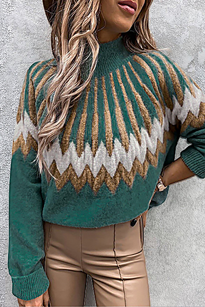 Heidi-Mode | Lässige Geometrische Patchwork-Kontrast-Turtleneck-Oberteile - 4 Farben