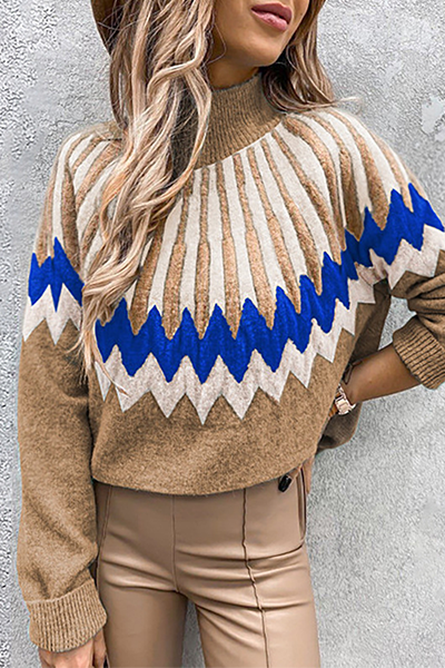 Heidi-Mode | Lässige Geometrische Patchwork-Kontrast-Turtleneck-Oberteile - 4 Farben