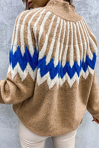 Heidi-Mode | Lässige Geometrische Patchwork-Kontrast-Turtleneck-Oberteile - 4 Farben