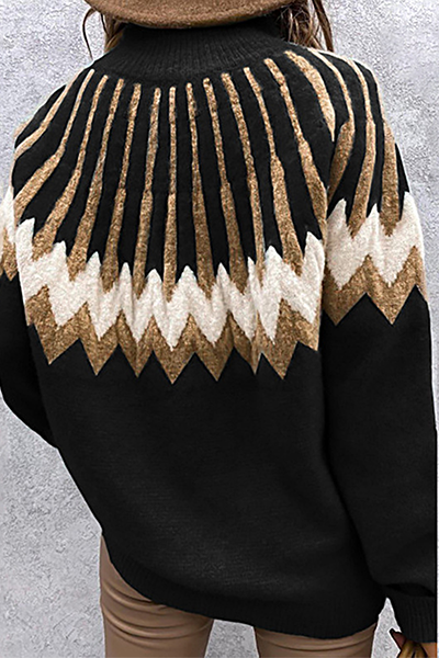 Heidi-Mode | Lässige Geometrische Patchwork-Kontrast-Turtleneck-Oberteile - 4 Farben
