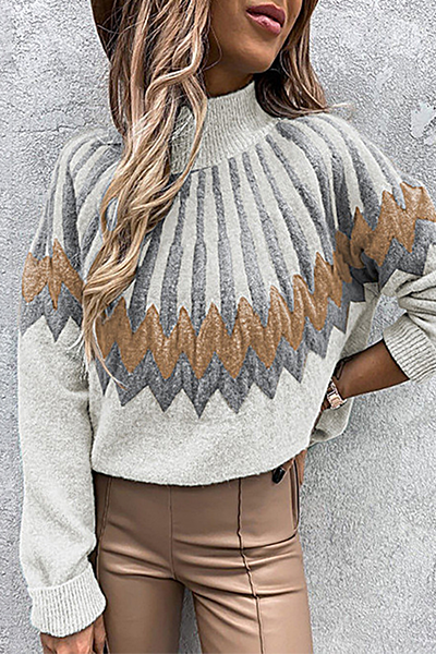 Heidi-Mode | Lässige Geometrische Patchwork-Kontrast-Turtleneck-Oberteile - 4 Farben
