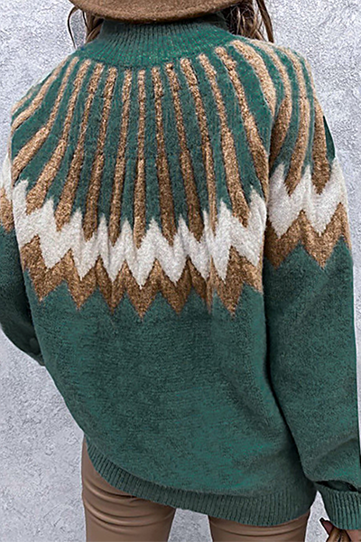 Heidi-Mode | Lässige Geometrische Patchwork-Kontrast-Turtleneck-Oberteile - 4 Farben