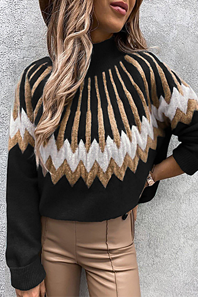 Heidi-Mode | Lässige Geometrische Patchwork-Kontrast-Turtleneck-Oberteile - 4 Farben