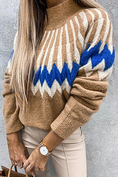 Heidi-Mode | Lässige Geometrische Patchwork-Kontrast-Turtleneck-Oberteile - 4 Farben