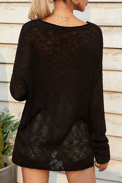 Heidi-Mode | Lässiger Solider Kordelzug Basic V-Ausschnitt Tops Pullover