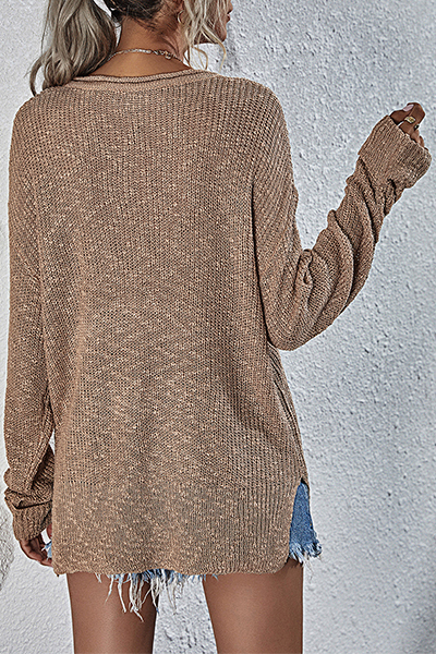 Heidi-Mode | Lässiger Solider Kordelzug Basic V-Ausschnitt Tops Pullover