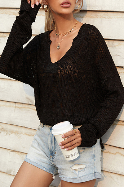 Heidi-Mode | Lässiger Solider Kordelzug Basic V-Ausschnitt Tops Pullover