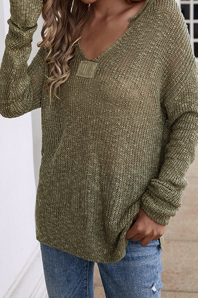 Heidi-Mode | Lässiger Solider Kordelzug Basic V-Ausschnitt Tops Pullover