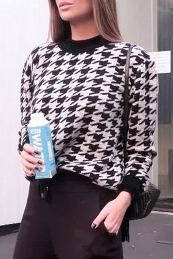 Heidi-Mode | Fashion Street Geometrisches Patchwork Kontrast O-Hals Tops Pullover