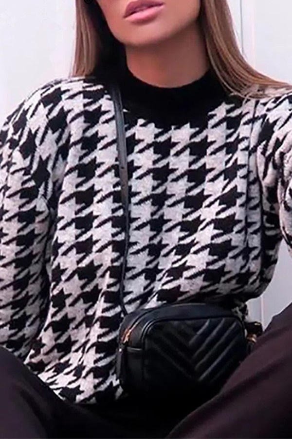 Heidi-Mode | Fashion Street Geometrisches Patchwork Kontrast O-Hals Tops Pullover