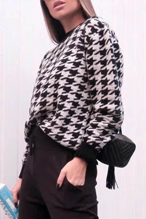 Heidi-Mode | Fashion Street Geometrisches Patchwork Kontrast O-Hals Tops Pullover
