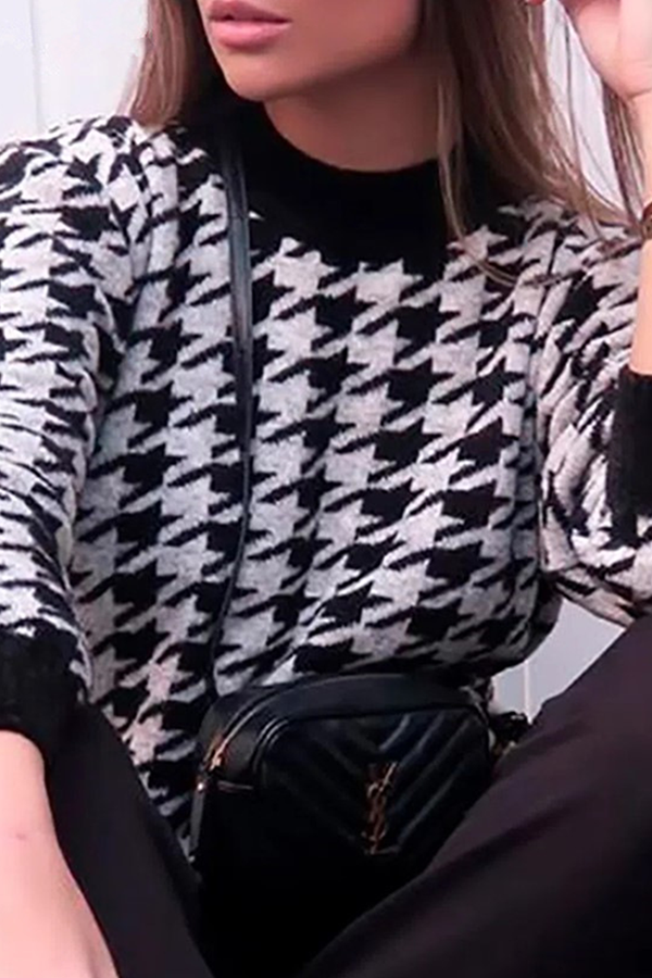 Heidi-Mode | Fashion Street Geometrisches Patchwork Kontrast O-Hals Tops Pullover