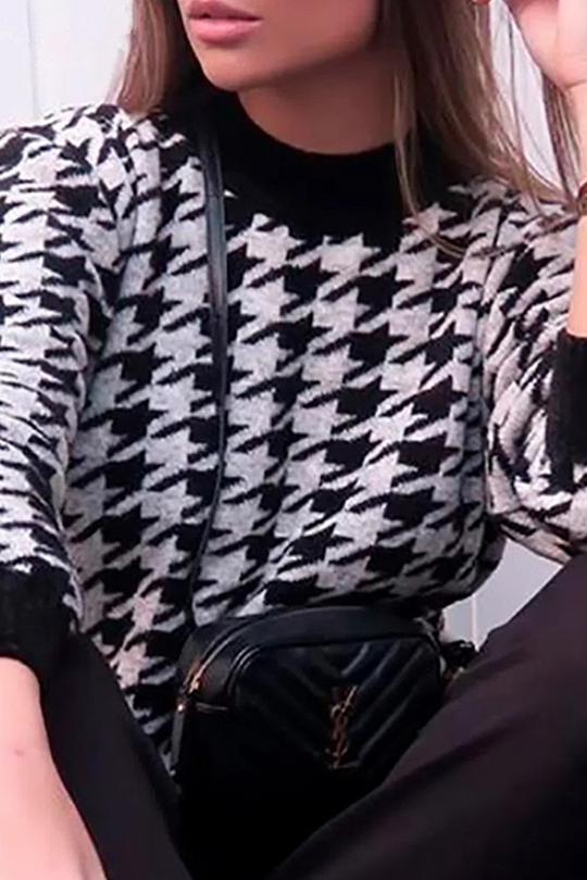 Heidi-Mode | Fashion Street Geometrisches Patchwork Kontrast O-Hals Tops Pullover