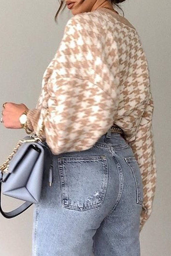 Heidi-Mode | Fashion Street Geometrisches Patchwork Kontrast O-Hals Tops Pullover