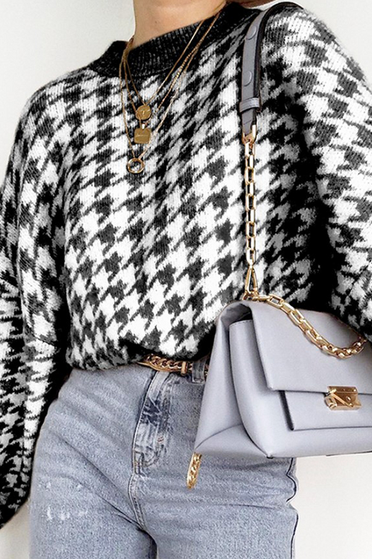 Heidi-Mode | Fashion Street Geometrisches Patchwork Kontrast O-Hals Tops Pullover