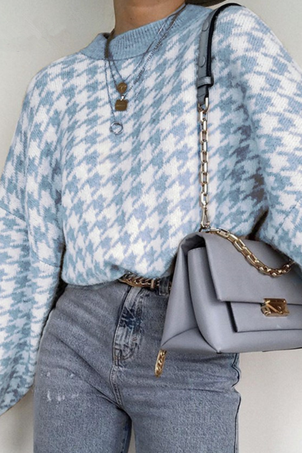 Heidi-Mode | Fashion Street Geometrisches Patchwork Kontrast O-Hals Tops Pullover