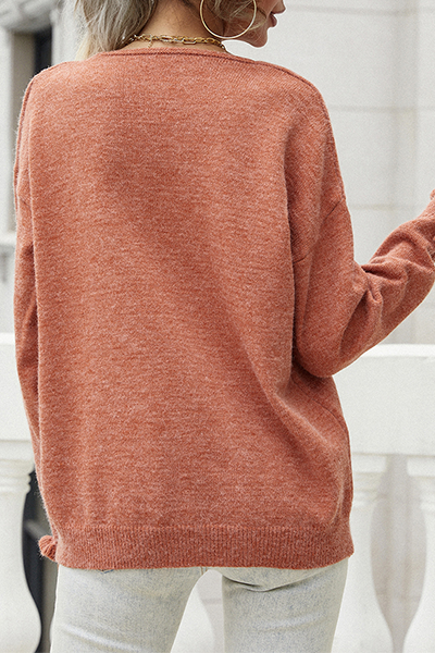 Heidi-Mode | Lässige Einfarbige Knöpfe Schnürselvage V-Ausschnitt Tops Pullover