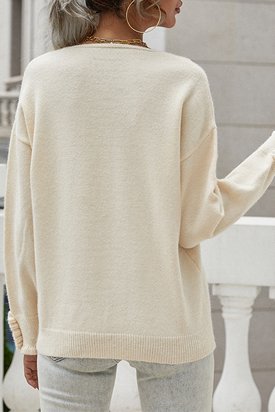 Heidi-Mode | Lässige Einfarbige Knöpfe Schnürselvage V-Ausschnitt Tops Pullover