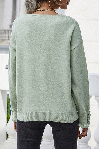 Heidi-Mode | Lässige Einfarbige Knöpfe Schnürselvage V-Ausschnitt Tops Pullover