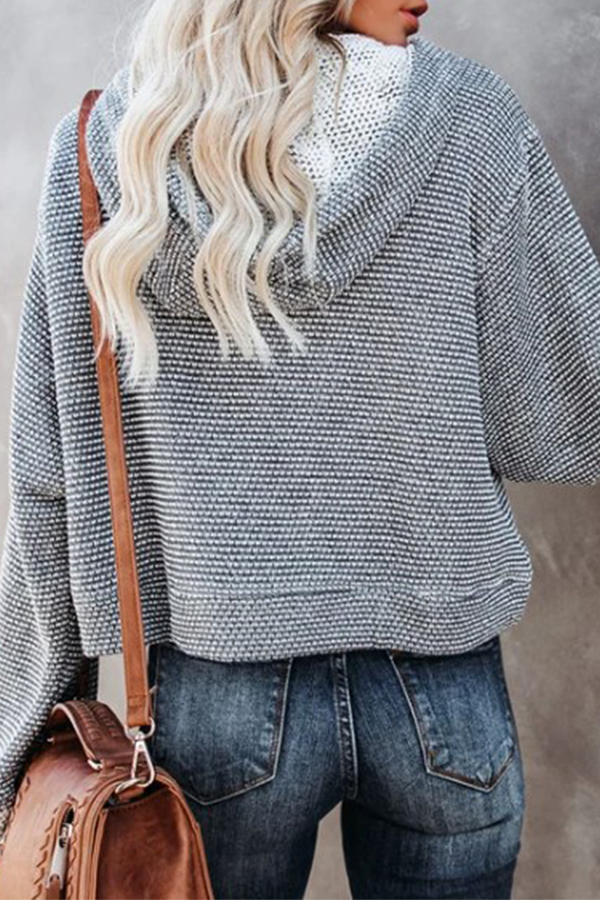 Heidi-Mode | Lässige Patchwork Kordelzug Kontrast Kapuzenkragen Tops