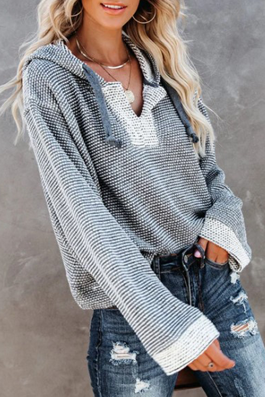 Heidi-Mode | Lässige Patchwork Kordelzug Kontrast Kapuzenkragen Tops