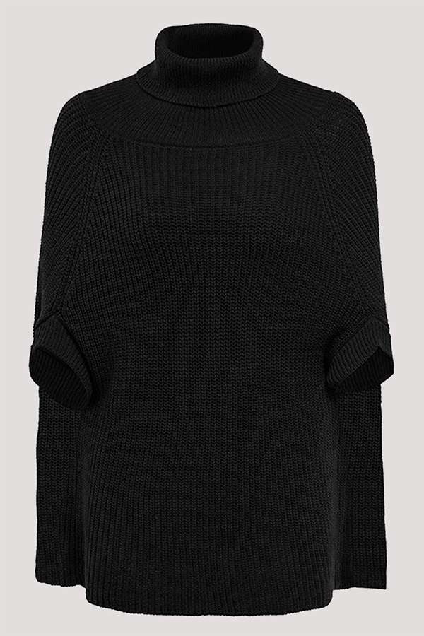 Heidi-Mode | Lässige Street Einfarbige Patchwork Rollkragenoberteile Pullover - Ohne Gürtel- 4 Farben