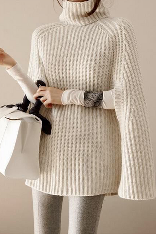 Heidi-Mode | Lässige Street Einfarbige Patchwork Rollkragenoberteile Pullover - Ohne Gürtel- 4 Farben