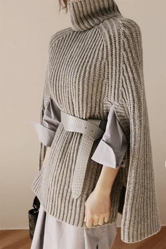 Heidi-Mode | Lässige Street Einfarbige Patchwork Rollkragenoberteile Pullover - Ohne Gürtel- 4 Farben