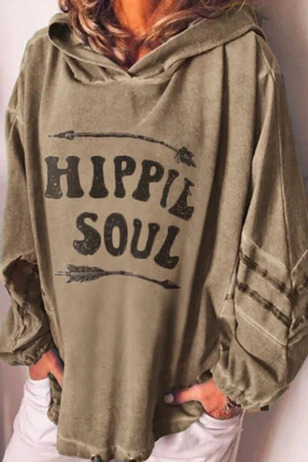 Heidi-Mode | Lässige Buchstaben Split Joint Basic Kapuzenkragen Tops- 4 Farben