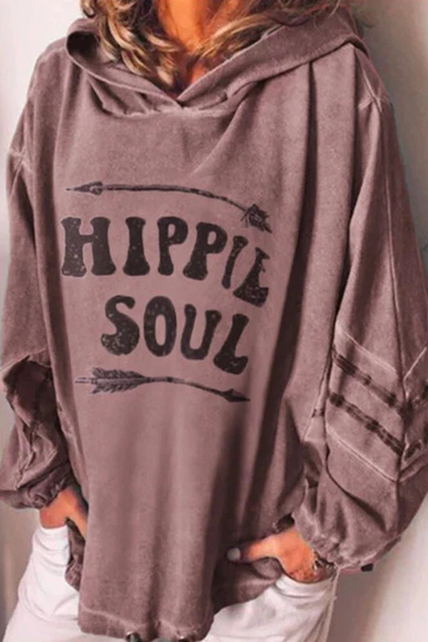 Heidi-Mode | Lässige Buchstaben Split Joint Basic Kapuzenkragen Tops- 4 Farben