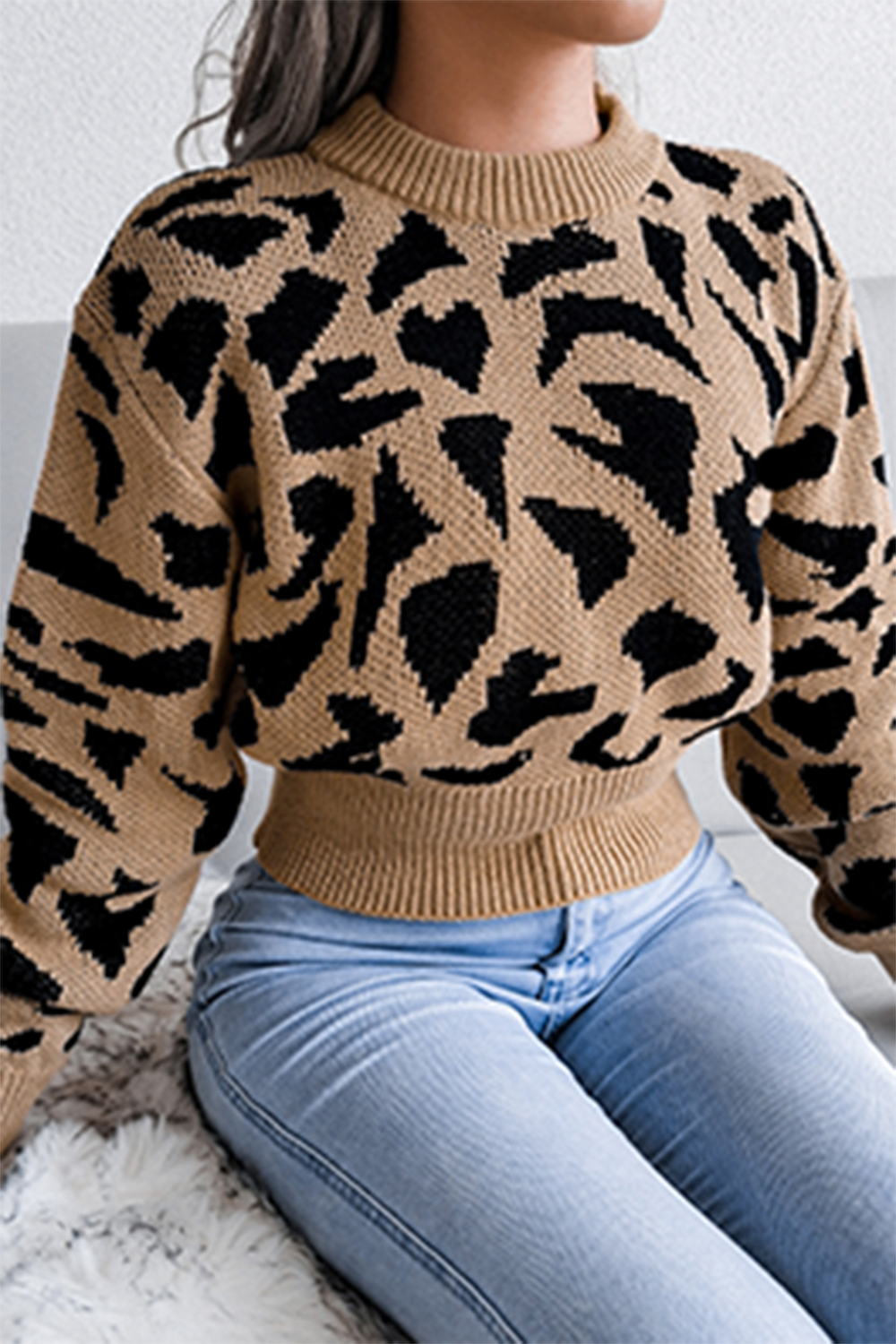 Heidi-Mode | Lässige Druck Patchwork Kontrast O-Hals Tops