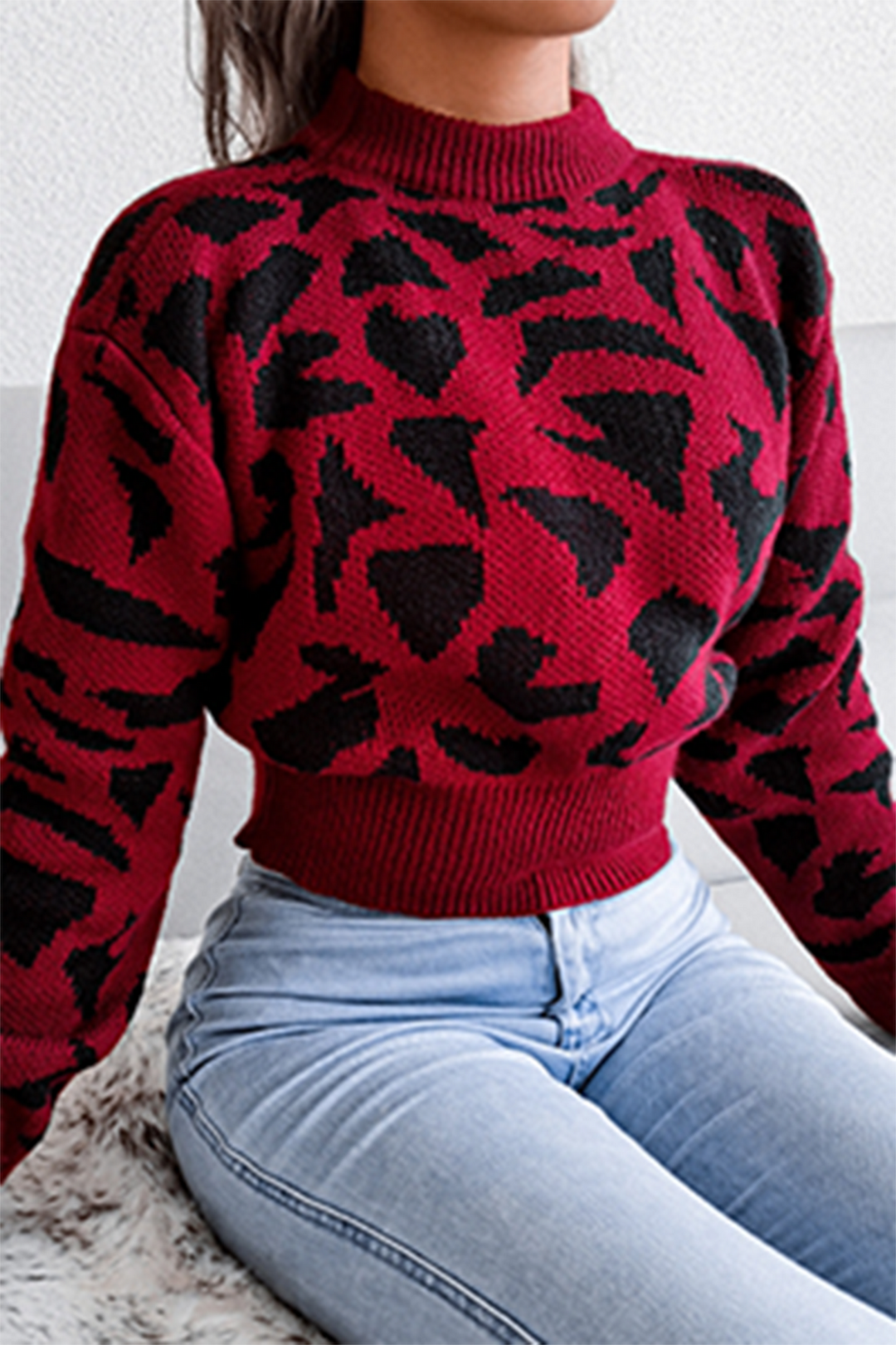 Heidi-Mode | Lässige Druck Patchwork Kontrast O-Hals Tops