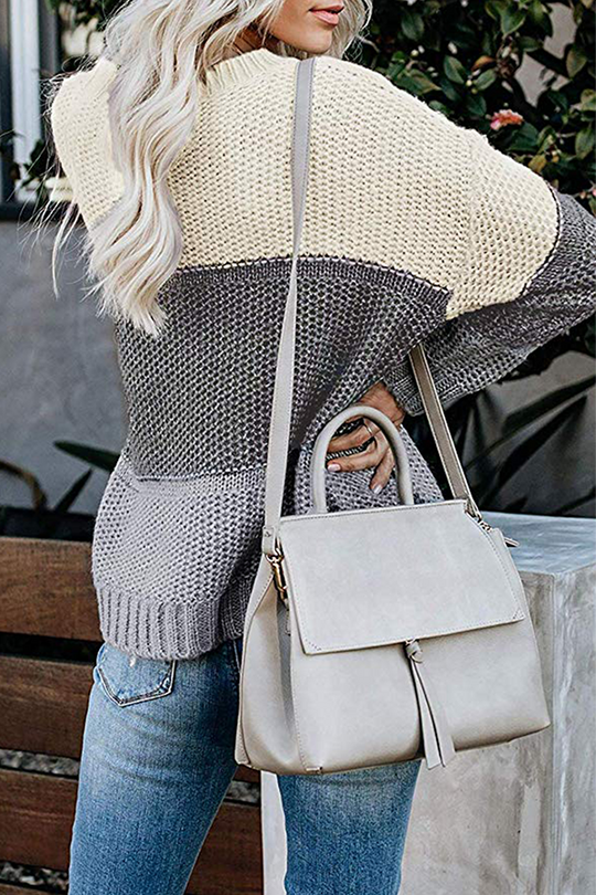 Heidi-Mode | Lässige Patchwork Basic Kontrast O-Hals Tops Pullover