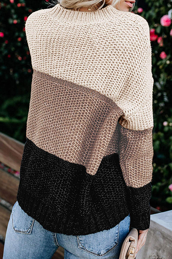 Heidi-Mode | Lässige Patchwork Basic Kontrast O-Hals Tops Pullover
