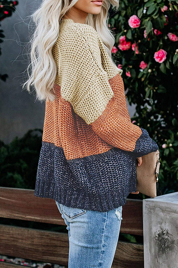 Heidi-Mode | Lässige Patchwork Basic Kontrast O-Hals Tops Pullover
